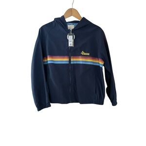 NWT L&P Apparel Windbreaker Juniors Navy Blue Size 16 Or XLarge Rainbow Striped